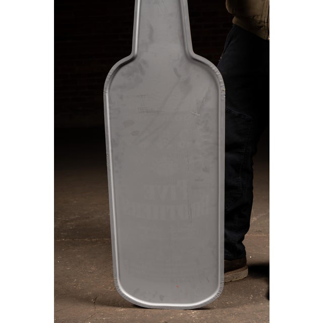 Brown Vintage Oversized Five Brothers Bourbon Figural Bottle Tin Litho Advertising Sign For Sale - Image 8 of 8