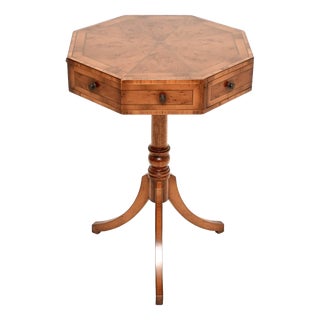 Regency Octagonal Inlaid Yew Wood Drum Table, 1930 For Sale
