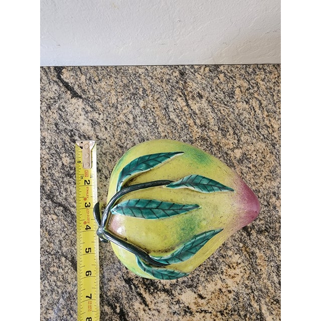 Peach Large Vintage Chinese Green and Pink Glazed Ceramic Peach Altar Fruit For Sale - Image 8 of 10