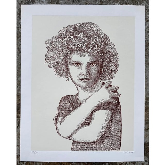1970s embossed etching of a girl with flowers in her hair by Steinburg. Pencil signed and numbered from an edition of 200.