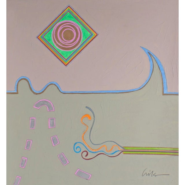 A 1980s abstract mixed media painting by American artist Harry Hilson (1935-2004). Composed of gouache, graphite, and...