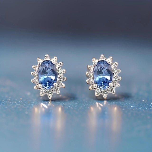 Natural Sapphire Diamond Earrings 14k White Gold 1.68 TCW Certified For Sale - Image 10 of 15