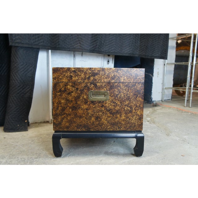 Chinese Mottled Gold & Black Chinoiserie Chest or Trunk on Stand Box Side Table For Sale - Image 10 of 13