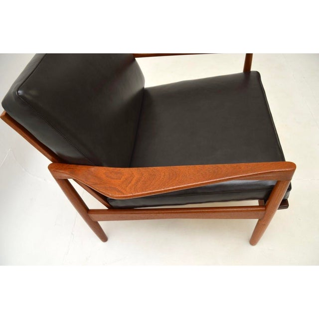Vintage Danish Teak and Leather Armchair by Christian Jensen for Haslev, 1960 For Sale - Image 9 of 12