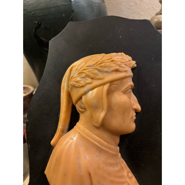 Yellow Early 19th Century Italian Grand Tour Relief Siena Marble Carved Profile Plaque of Dante Alighieri Paperweight For Sale - Image 8 of 13