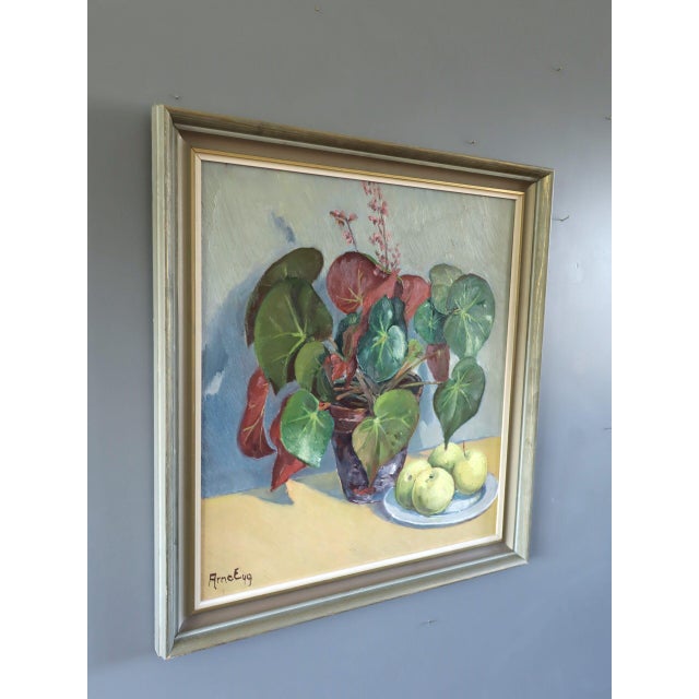 Mid-Century Modern 1949 Mid-Century Modern 'Begonia & Apples' Vintage Original Still Life Oil Painting, Framed For Sale - Image 3 of 11