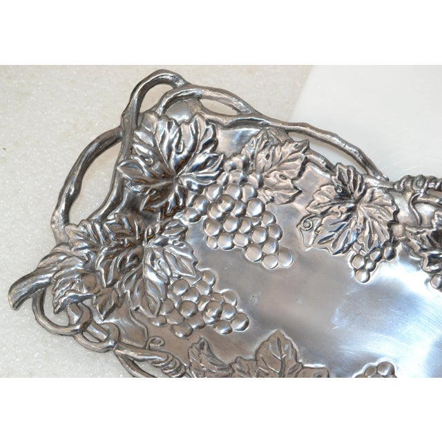 Metal 1990s Repousse Grapes Arthur Court Cast Aluminum Rectangle Serving Platter Tray For Sale - Image 7 of 13