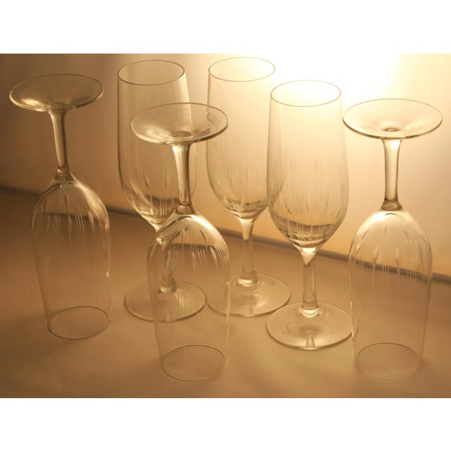 Mid Century Modern Century Champagne Flutes Clear Crystal With Incised Vertical Lines Set of 6 For Sale In West Palm - Image 6 of 12