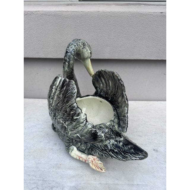 Ceramic Rare Black Majolica Swan Jardiniere Jerome Massier, Circa 1900 For Sale - Image 7 of 9