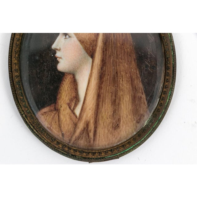 Pair of Antique Hand-Painted Miniature Portraits After Masters For Sale In Portland, ME - Image 6 of 6