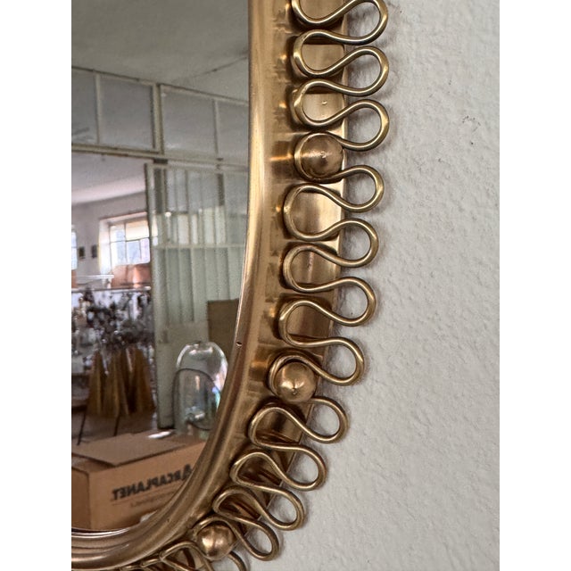 Vintage Wall Mirror with Loop Frame and Wall Hook in Brass by Josef Frank for Svenskt Tenn, 1960s For Sale - Image 12 of 16
