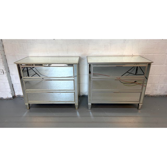 Hollywood Regency Hollywood Regency Style Mirrored Three- Drawer Dressers, A Pair For Sale - Image 3 of 17