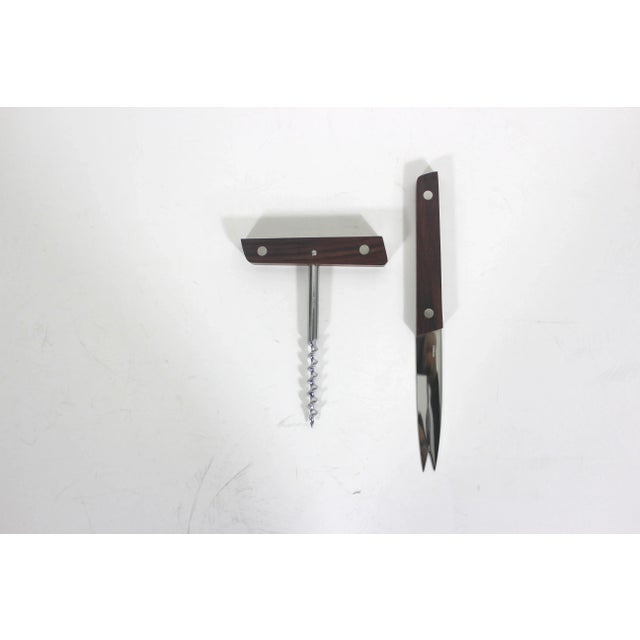 Vintage Danish Modern Rosewood Brushed Stainless Collector Corkscrew and Cheese Knife Set- 2 Pieces For Sale - Image 4 of 8