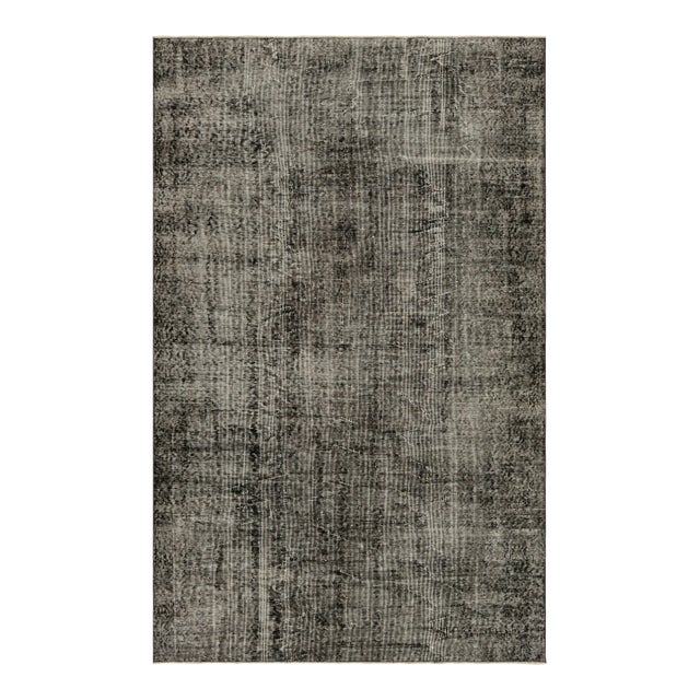 Vintage Turkish Rug in Black and White Distressed Pattern, From Rug & Kilim For Sale