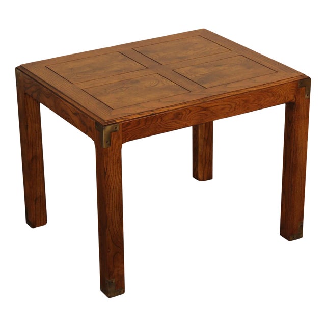 Henredon 'Artefacts' Oak and Brass Campaign End Table For Sale
