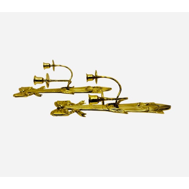 Hollywood Regency VTG Solid Brass 16.5” Tall Tassel & Bow Wall Sconces Double Arm (Pair). For Sale - Image 3 of 7
