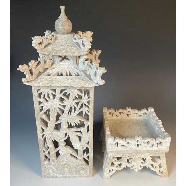 Vintage Hand Carved Openwork Soapstone Chinese Pagoda Lantern Lamp For Sale - Image 10 of 15