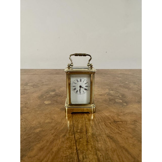 Antique Victorian Miniature Brass Carriage Clock, 1880 For Sale - Image 3 of 8