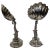 Pair of silver-plated up lights featuring a shell supported by a dolphin on a stepped base. Electrified for USA.