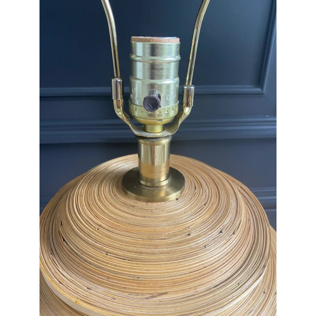 Vintage 1970’s Coiled Rattan Lamp With Oak and Brass Trim in the Style of Gabriella Crespi For Sale In Los Angeles - Image 6 of 11