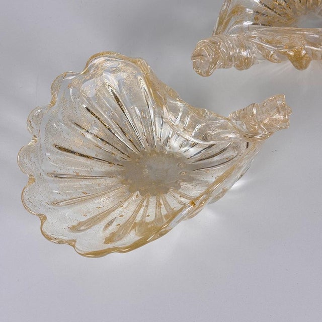 1970s Murano Glass Catch-Alls in Shell Shape with Gold Detailing, 1970, Set of 2 For Sale - Image 5 of 14