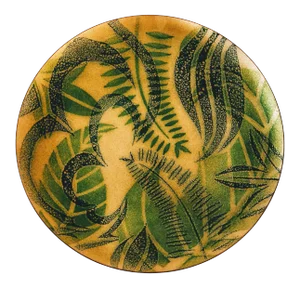 Mid Century Monstera Palm Fern Plant Enameled Plate