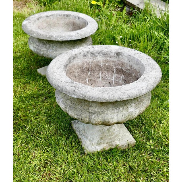 Mid-Century Weathered Cast Stone Garden Planters, 1950, Set of 2 For Sale - Image 3 of 6