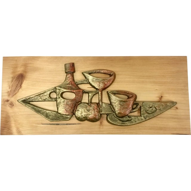 Wood Mid-Century Czech Wall Relief in Aluminium, 1950s For Sale - Image 7 of 7