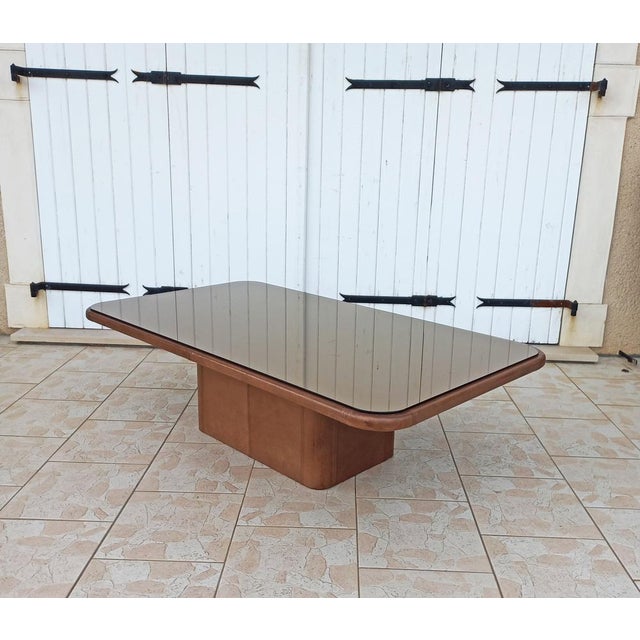 Animal Skin Leather Coffee Table with Glass Top, 1980s For Sale - Image 7 of 15