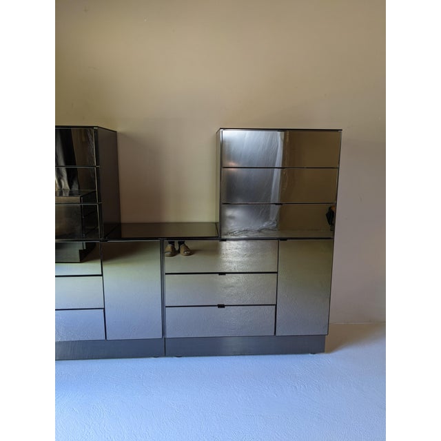 Metal 1980s Ello Gunmetal Stainless & Smoked Mirror Cabinet Set, Attributed For Sale - Image 7 of 15