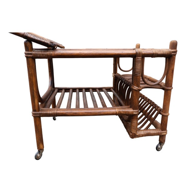 1960s Italian Bamboo & Rattan Tile-Top Drinks Trolley Bar Cart For Sale - Image 10 of 18