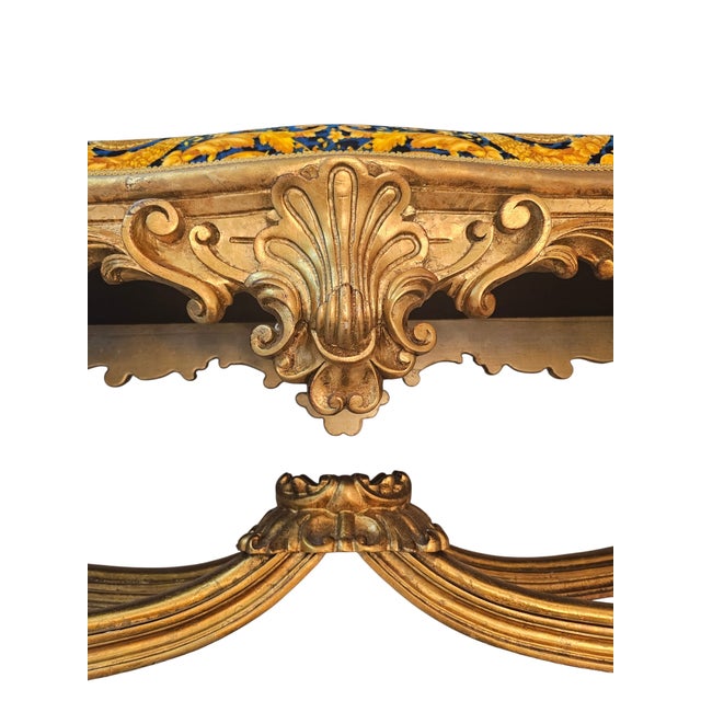 1960s Giltwood Bench With Versace Upholstery For Sale In West Palm - Image 6 of 7