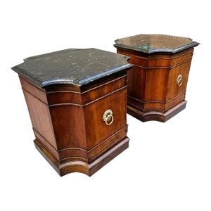 Pair of Vintage Hollywood Regency Octagonal Marble Top Side Tables/Cabinets