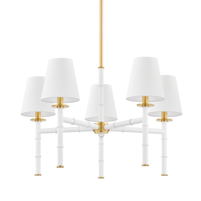 Mitzi Mitzi Banyan 28 in. 5 Light Chandelier in Aged Brass and Soft White Finish For Sale - Image 4 of 4