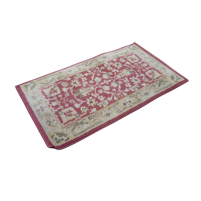 Vintage Ralph Lauren RL rug runner featuring a floral cross weave design in red, green, and beige. LRL1124C, Made in...