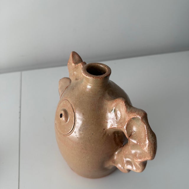 Vintage North Carolina Folk Art Chicken Face Pottery Jug For Sale In Charleston - Image 6 of 7