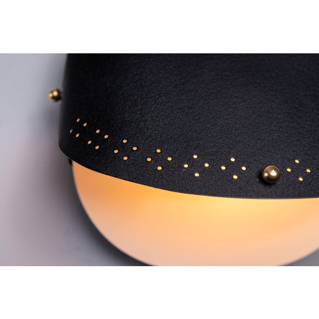 Matte Black Wall Lamps with Perforated Shades and Brass Details, Set of 2 For Sale - Image 13 of 16
