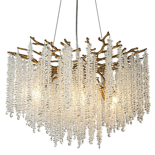 Glass Aloadecor 25'' Modern Glam Crystal Chandelier Antique Brass Branch Style 6-Light Pendant Ceiling Light For Sale - Image 7 of 8