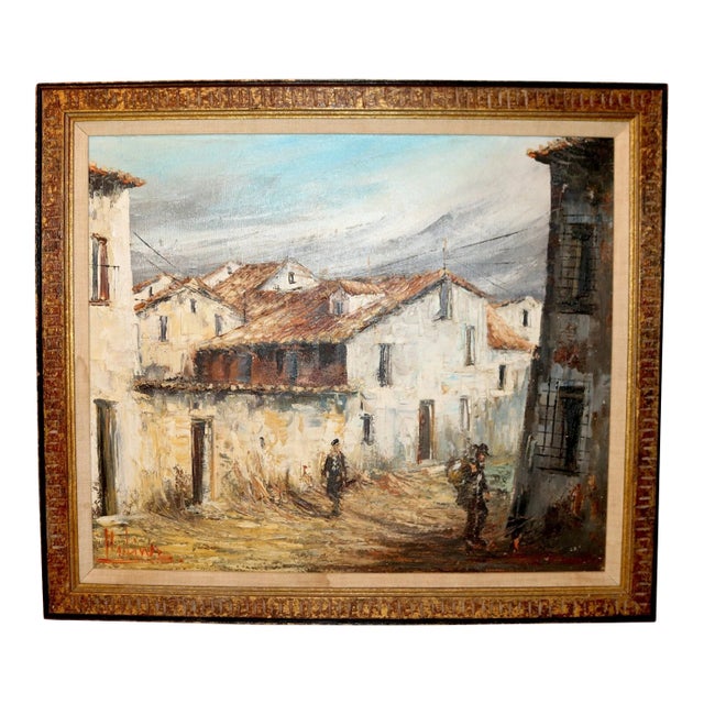 Share Vintage Martinez City Town Village Landscape Abstract Expressionism Oil Painting For Sale