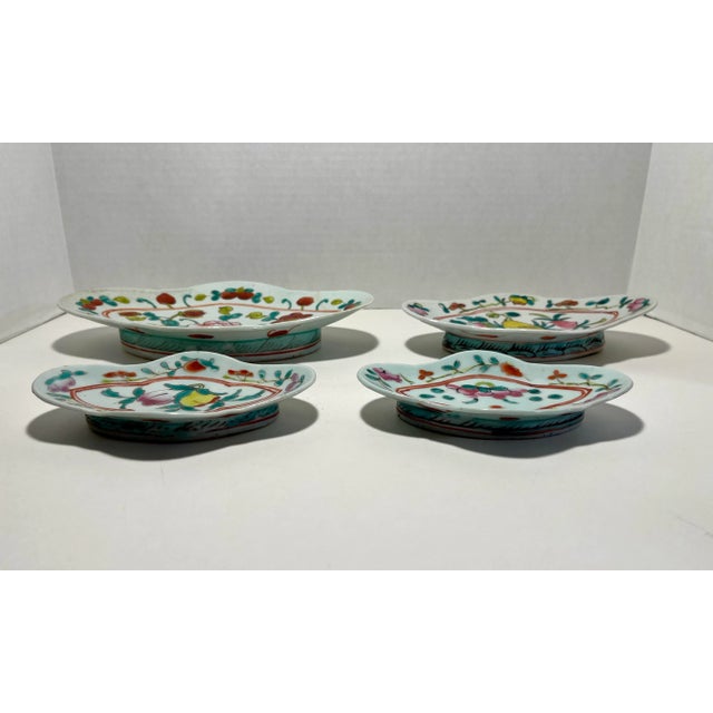 Chinese Set of 4 1930s Chinese Republic Period Famille Rose Porcelain Raised Footed Altar Dishes For Sale - Image 3 of 8