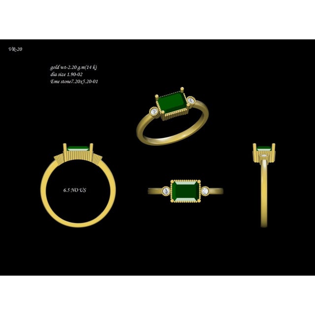 14k Yellow Gold Ring With 0.85ct Emerald & Diamond Accents For Sale - Image 9 of 10