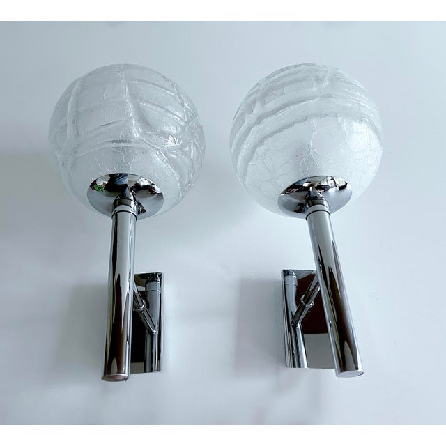 Silver Vintage Space Age Glass Sconces from Doria, 1960s, Set of 2 For Sale - Image 8 of 13