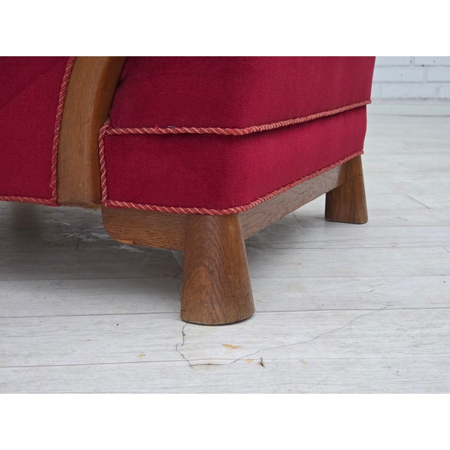 Danish Armchair in Red Velour and Oak, 1950s For Sale - Image 12 of 17