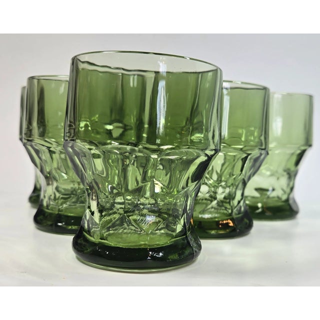 Faceted Green Georgian Lowballs - Set of Six For Sale - Image 10 of 12