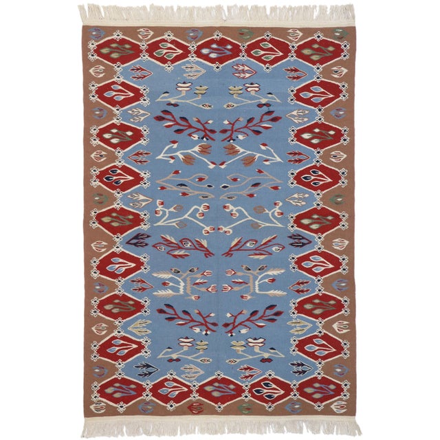 Vintage Oltenian Romanian Kilim Rug, 04'01 X 05'11 For Sale - Image 9 of 9