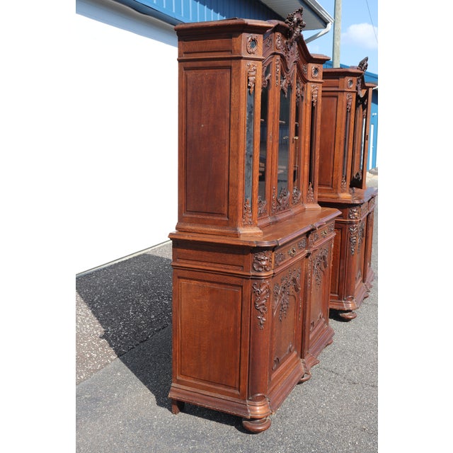 Extremely Rare Pair of Carved Oak Louis XIV Style French Oak Vitrines C1890 For Sale In Philadelphia - Image 6 of 7