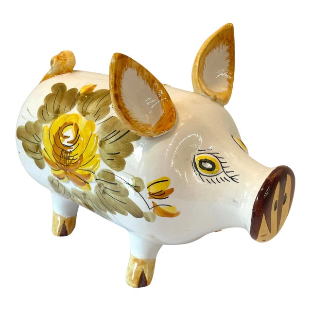 Vintage Italian Hand Painted Ceramic Piggy Bank For Sale