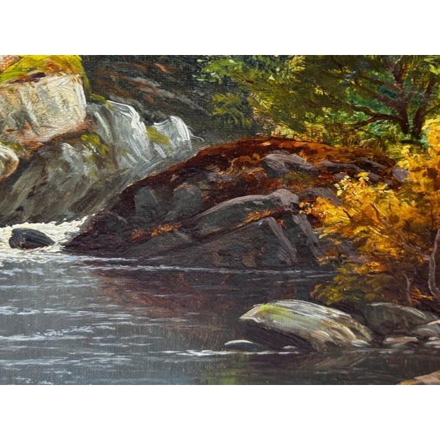 “A Quiet Pool, North Wales” — Victorian Welsh River Landscape Oil Painting by Thomas Spinks (C. 1890), River Conwy For Sale - Image 6 of 18
