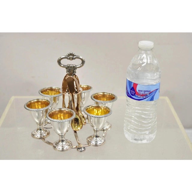 Antique English Victorian Silver Plated Egg Server W/ Spoon Set - Service for 6 For Sale - Image 10 of 10