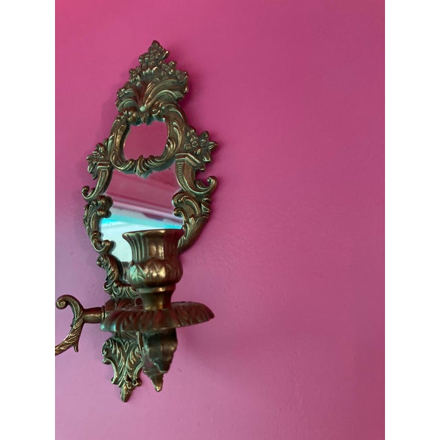 Ornate Vintage Brass Mirrored Wall Sconce - Hollywood Regency Style For Sale - Image 12 of 15